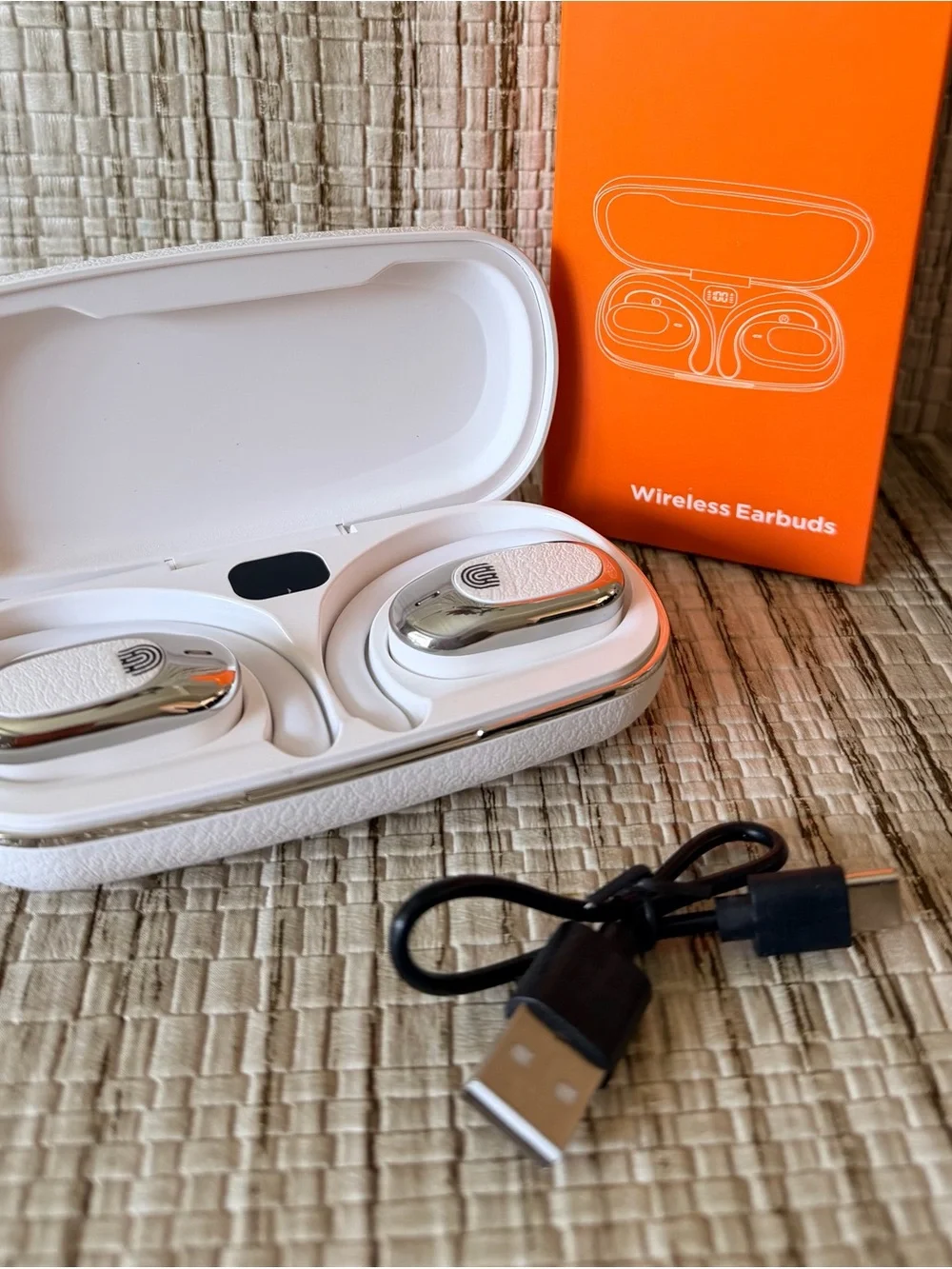 Wireless White Bluetooth Earbuds with Charging Case